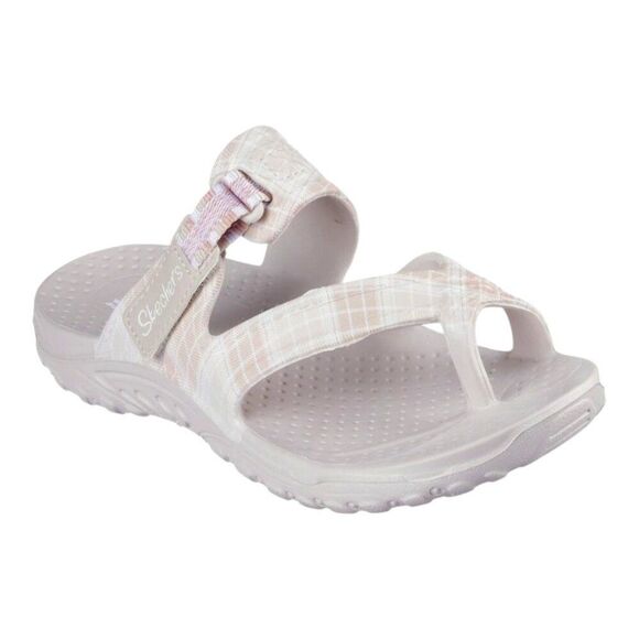 Skechers Reggae Foamies Tartan Charm NATURAL / PINK Blush Size 8 Sandal Slip-On - Picture 1 of 16